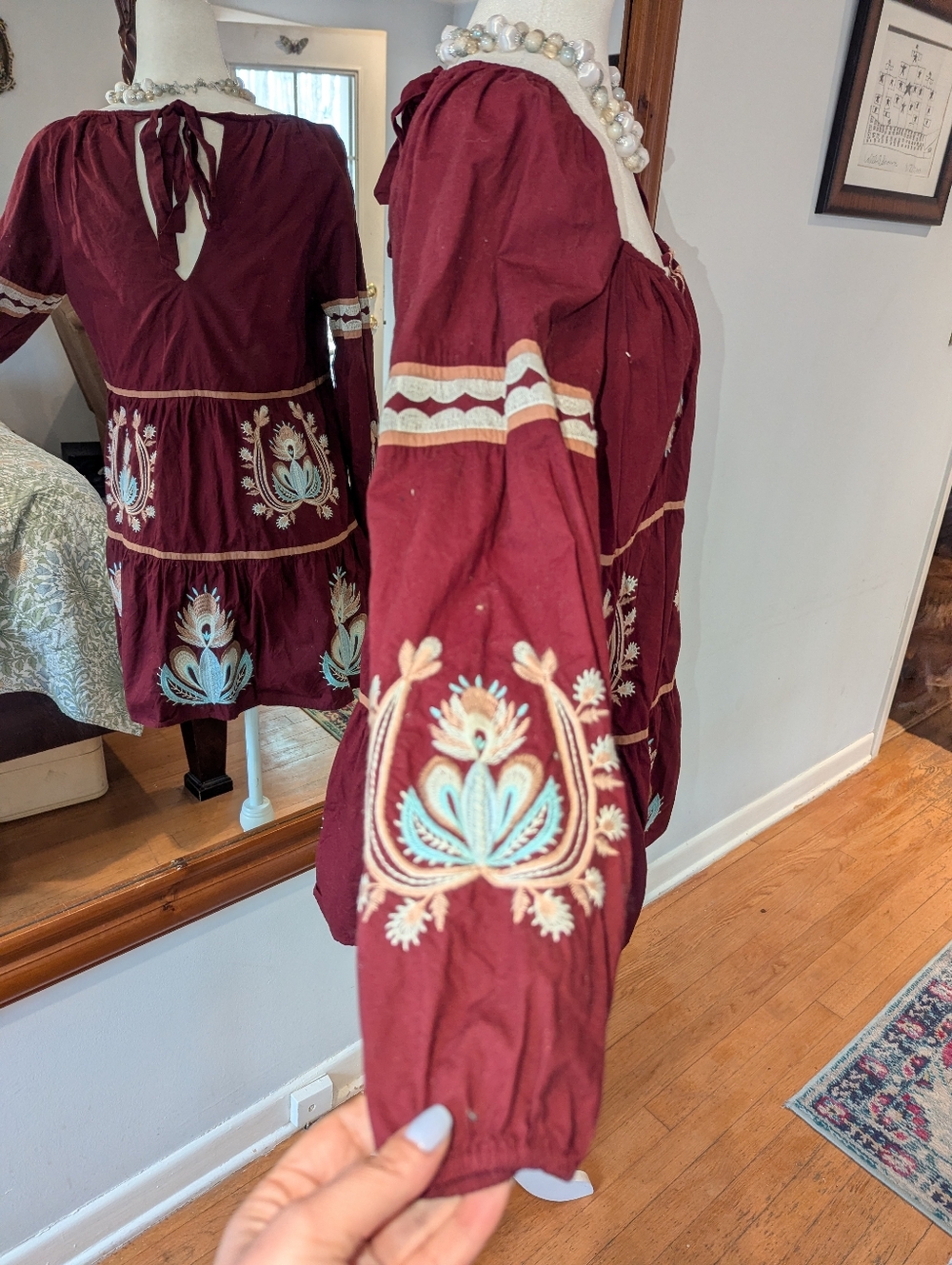 Anthropologie  Women' Mini Dress with Light Blue & Cream Embroidery - Picture 6 of 10